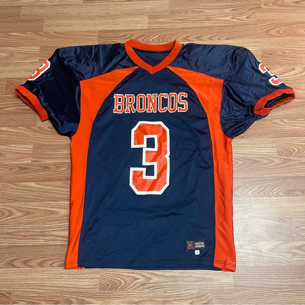Vintage Bristol Athletic Men’s Football Jersey Size Large Blue Broncos Mesh Y2K